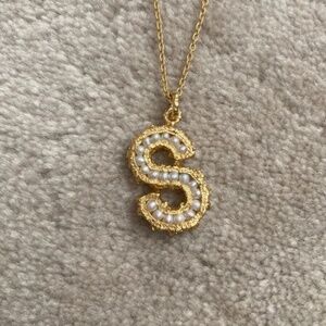 Pacharee “S” Pearl Alphabet Necklace 16/18” length - 18k Gold Plated